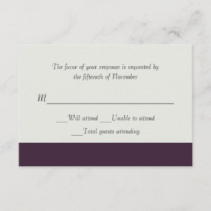 Dark Plum and White Wedding Response Card RSVP Kaartje