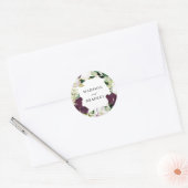 Dark Plum Floral | Aangepaste bruiloft Ronde Sticker (Envelop)