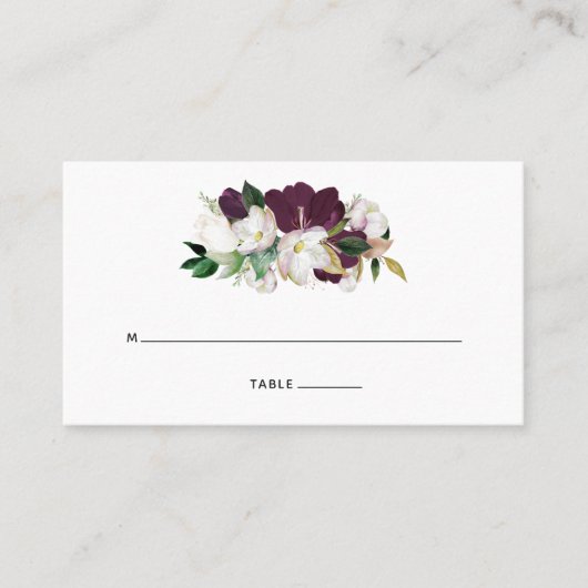 Dark Plum Velvet en White Floral Plaatskaartje (Voorkant)