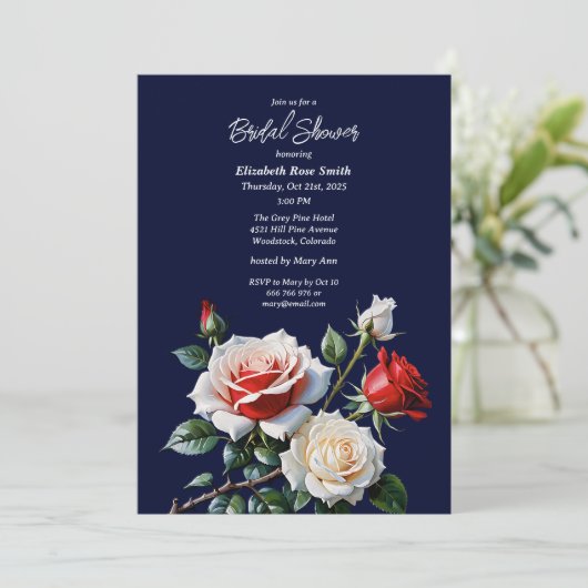 Dark Pretty pink white red roses bridal shower Kaart (Staand voorkant)