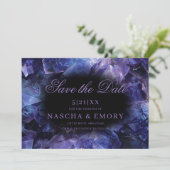 Dark Purple Boho Witch Crystals Black Wedding Save The Date (Staand voorkant)