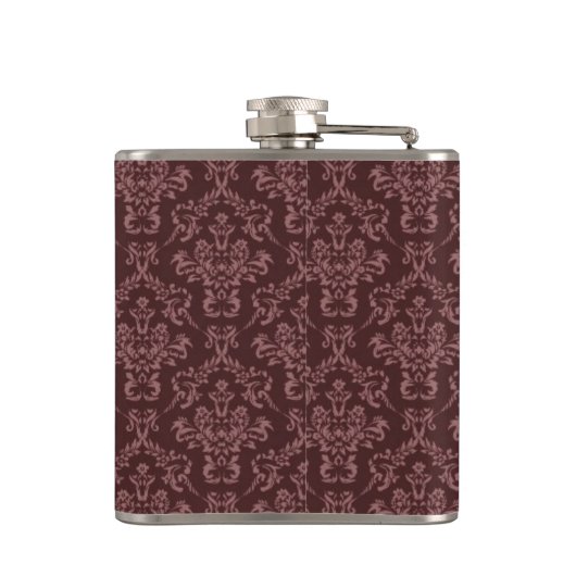 Dark Purple Damask Pattern Heupfles (Achterkant)