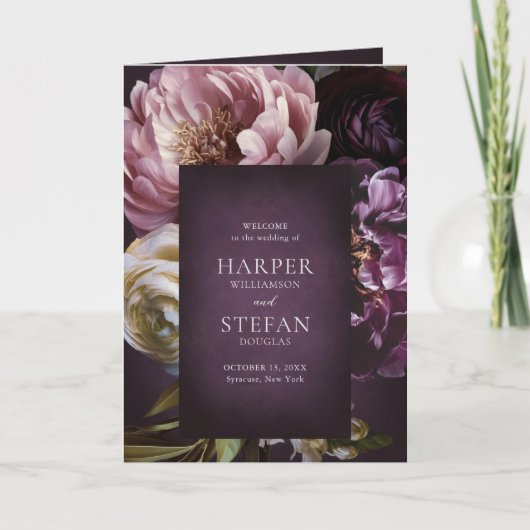 Dark Purple Fine Art Floral Elegant Wedding Programma (Voorkant)