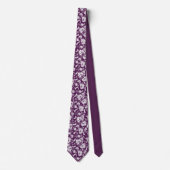 Dark Purple Floral Pattern Custom Necktie Stropdas (Voorkant)
