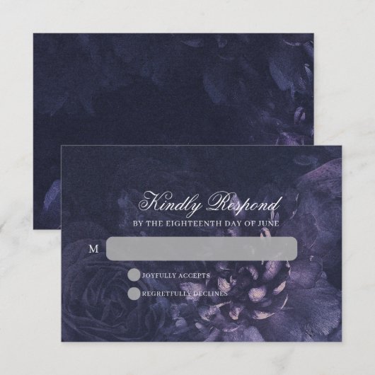 Dark Purple Gothic Boho Floral Wedding RSVP Kaartje (Voorkant / Achterkant)