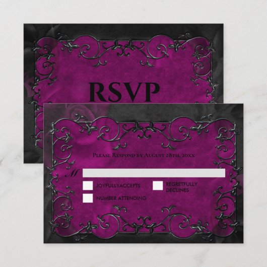 Dark purple Gothic Halloween Wedding RSVP Kaartje (Voorkant / Achterkant)
