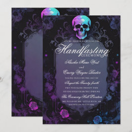 Dark Purple Gothic light Floral Skull Handfasting Kaart