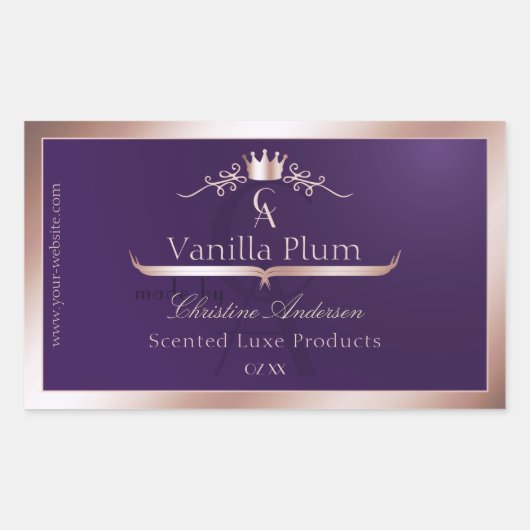 Dark Purple Product Label Rose Gold Frame Monogram (Voorkant)
