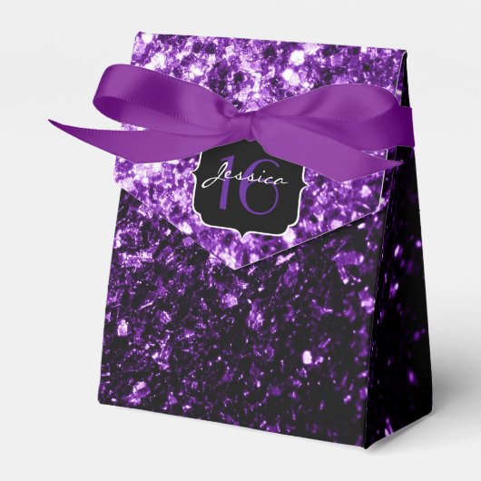 Dark Purple shiny glitter sparkles Sweet 16 Bedankdoosjes (Voorkant Zijde)