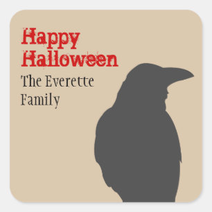 Dark raven bird silhouette happy halloween vierkante sticker