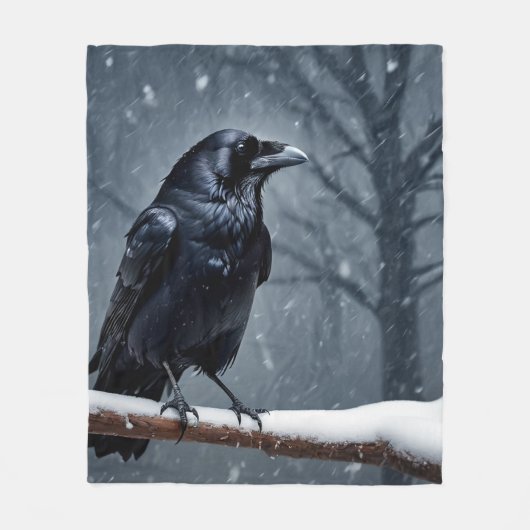 Dark Raven Black Bird Fleece Deken (Voorkant)