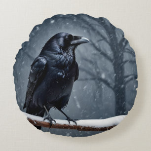 Dark Raven Black Bird Rond Kussen
