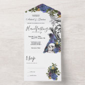 Dark Raven Paarse Rozen Handfasten All In One Uitnodiging (Binnen)