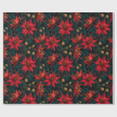 Dark Red Christmas Floral Pattern Cadeaupapier (Vlak)