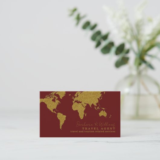 Dark Red Contact Card for travel agents Visitekaartje (Staand voorkant)
