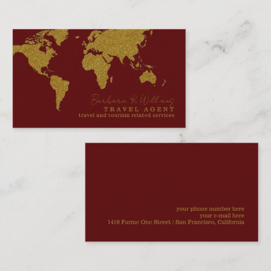 Dark Red Contact Card for travel agents Visitekaartje (Voorkant / Achterkant)