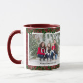 Dark Red Country Christmas Plaid Holiday Photo Mug (Gauche)