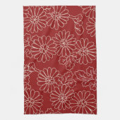 Dark Red Cream Floral Kitchen Cloth Towel Theedoek (Verticaal)