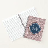 Dark Red Deco Scallops Navy Blue Monogram Name Notitieboek (Binnen)