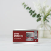 Dark Red Desktop PC Computer Repair Technician Visitekaartje (Staand voorkant)