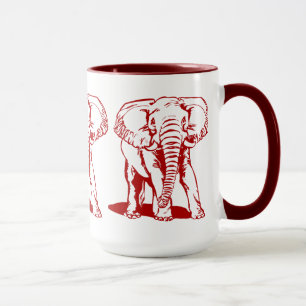Dark Red Elephant Line Tekening Mok