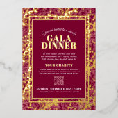 Dark red gold botanical pattern gala dinner event folie uitnodiging (Voorkant)