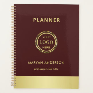 Dark-red gold design,Logo or Photo in gold circle, Planner