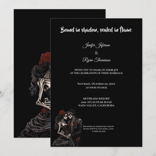 Dark Red Gothic Halloween wedding invitation (Devant / Derrière)
