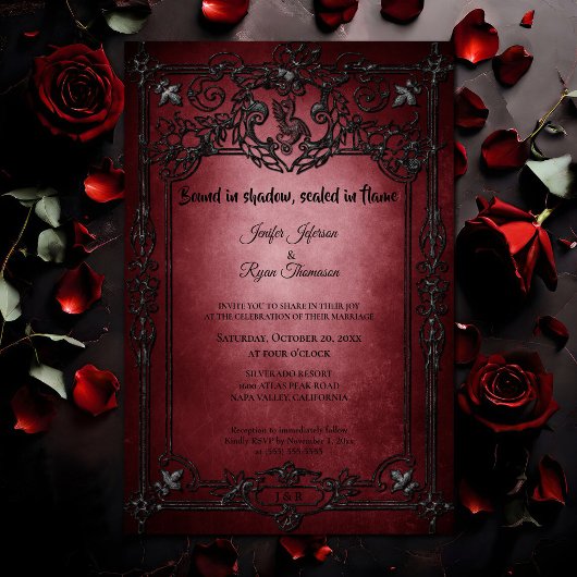 Dark Red Gothic Halloween wedding invitation