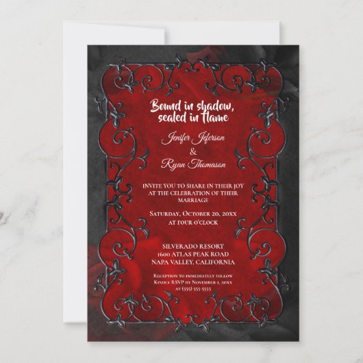 Dark red Gothic Halloween wedding Invitation (Devant)