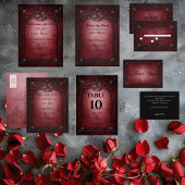 Dark Red Gothic Halloween wedding invitation Kaart