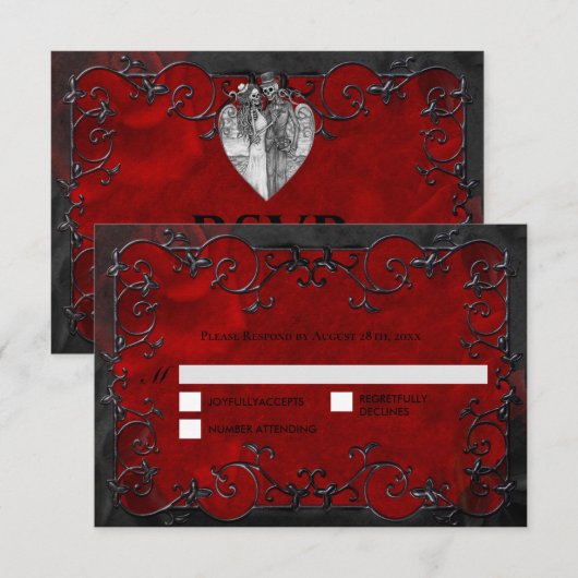 Dark red Gothic Halloween Wedding RSVP Card (Devant / Derrière)