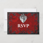 Dark red Gothic Halloween Wedding RSVP Card (Dos)