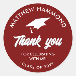 Dark Red Graduating Class Thank You Grad Cap Ronde Sticker