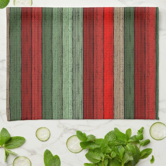 Dark Red Green Weathered Wooden Plantern Pattern Theedoek (Gevouwen)