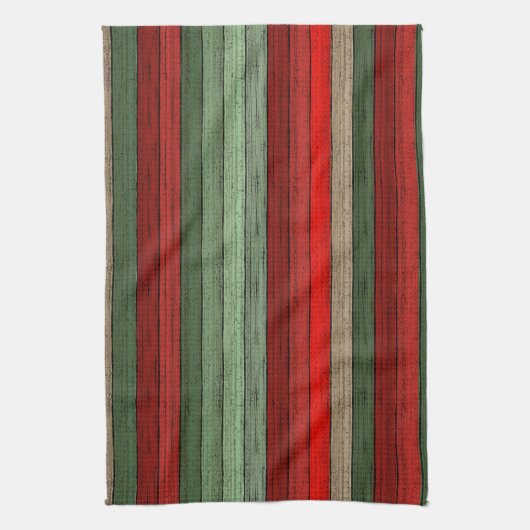 Dark Red Green Weathered Wooden Plantern Pattern Theedoek (Verticaal)