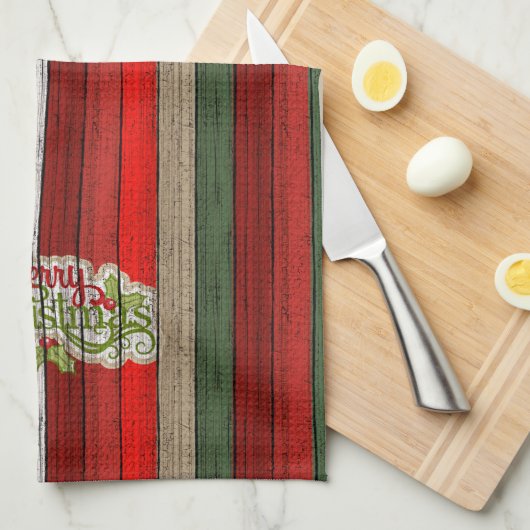 Dark Red Green Weathered Wooden Plantern Pattern Theedoek (Quarter Fold)