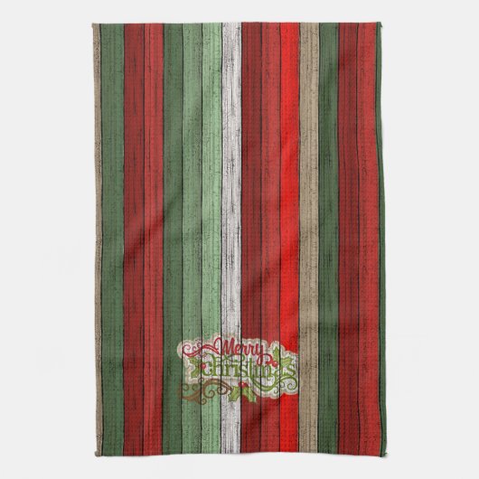 Dark Red Green Weathered Wooden Plantern Pattern Theedoek (Verticaal)