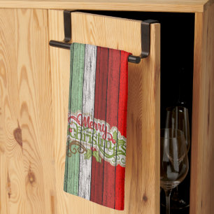 Dark Red Green Weathered Wooden Plantern Pattern Theedoek