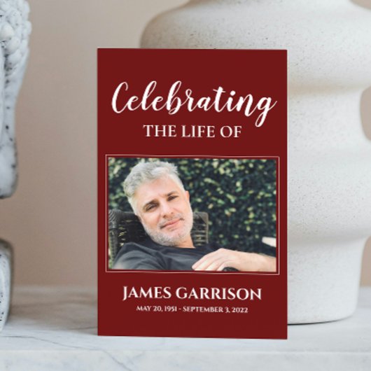 Dark Red Memorial Funeral Prayer Kaart met foto