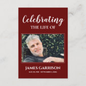 Dark Red Memorial Funeral Prayer Kaart met foto (Voorkant)