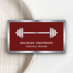 Dark Red Steel Barbell Fitness Personal Trainer Visitekaartje