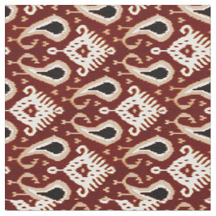 Dark Red Taupe Brown Ikat Tribal Patroon Stof
