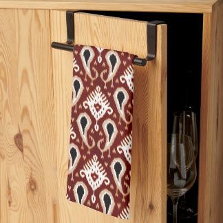 Dark Red Taupe Brown Ikat Tribal Patroon Theedoek