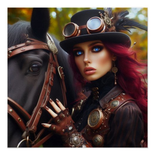 Dark Rider Steampunk Victoriaans Lady Perfect Poster (Voorkant)