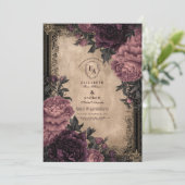 Dark Romance Plum Peony Wedding Kaart (Staand voorkant)