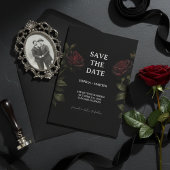 Dark Romance Red Rose Gothic Wedding Save The Date Kaart