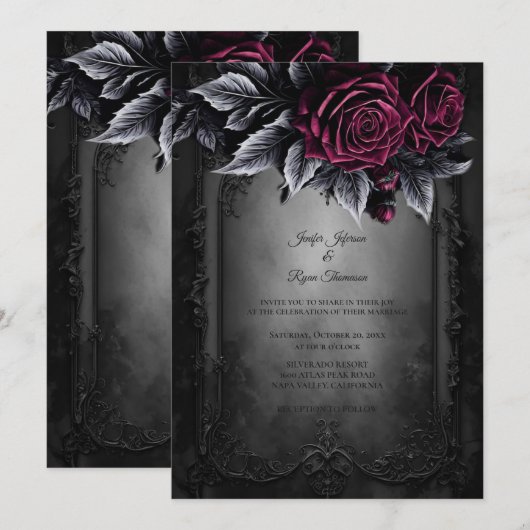 Dark Romantic Floral Gothic wedding invitation (Devant / Derrière)