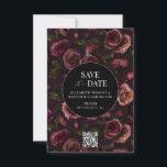 Dark Romantic Floral Photo Enregistrer La Carte Da<br><div class="desc">Créez une première impression inoubliable grâce à notre photo florale romantique sombre Save the Date. Ce design exquis et recto verso présente un agencement luxuriant de fleurs profondes et moelleuses à l'avant, incarnant parfaitement une élégance intemporelle. Un délicat emblème circulaire repose au centre, encadrant vos détails mariages avec un charme...</div>