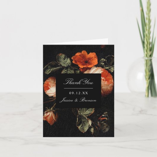 Dark Romantic Floral Rozen Dutch Master Wedding Bedankkaart (Voorkant)